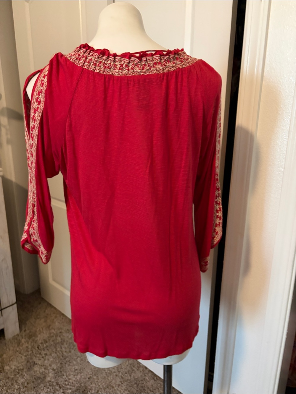 INC International Concepts Red Embroidered Peasant Tunic - Picture 5 of 8